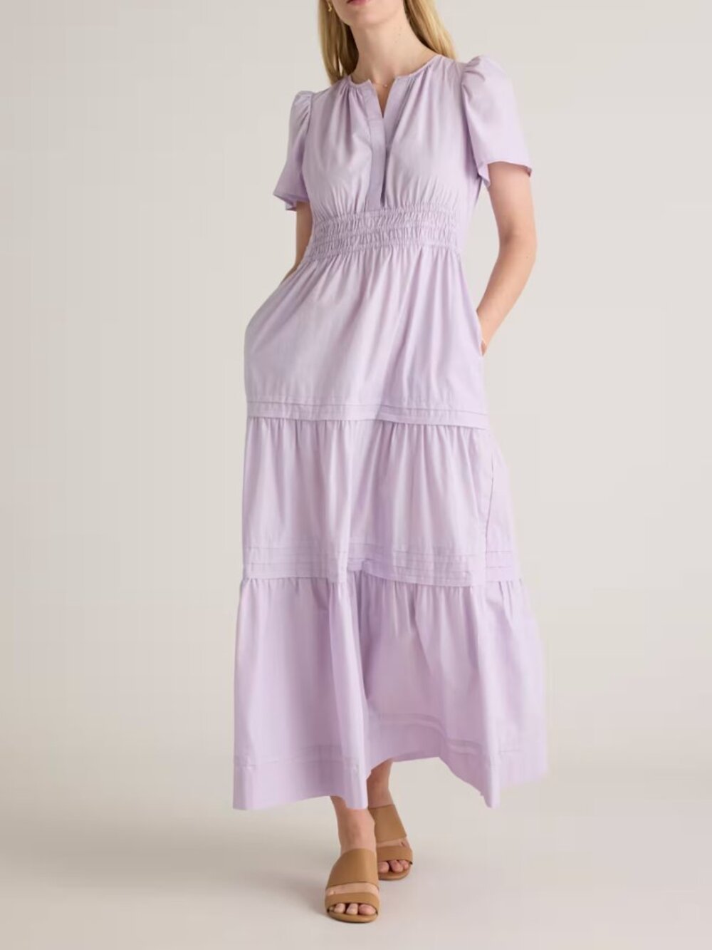 Quince 100% Organic Cotton Poplin Tiered Maxi Dress in Pastel Lilac Size XL